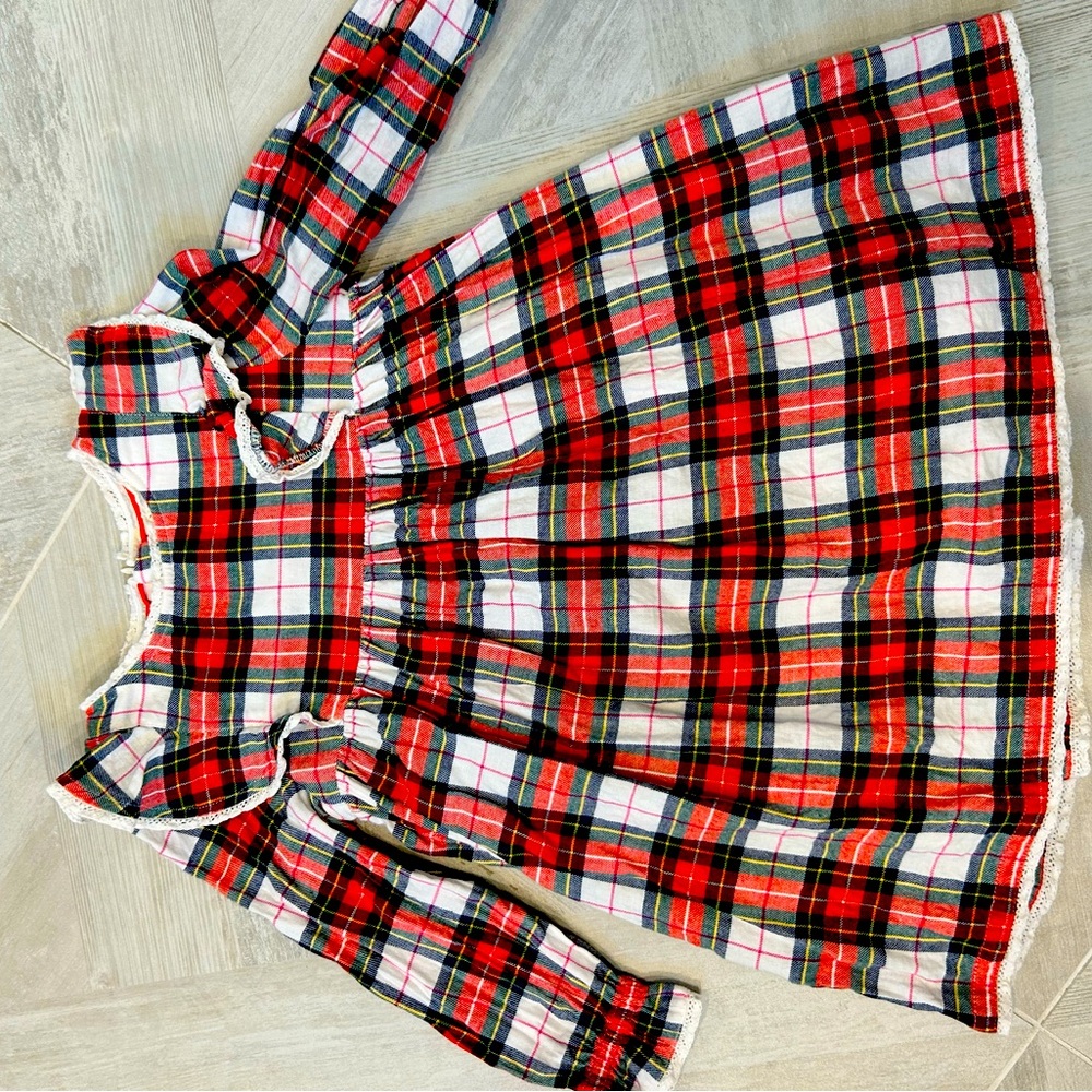 Mini Boden Red, White, Green plaid dress, size 3-4